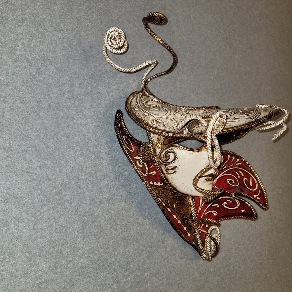 Venetian Masquerade Mask Hand Painted Gold Red Black Carnival Wall Decor - Picture 2 of 8